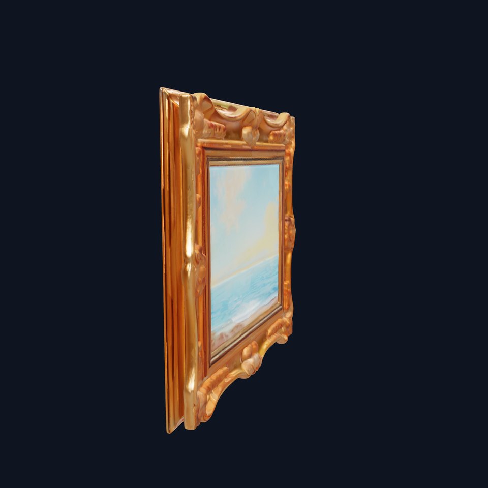 Ornate Gold Frame with Ocean Scene Model Pack